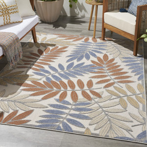 HomeRoots 5' Blue Indoor Outdoor Area Rug - Durable Floral Design, Stain-Resistant, Easy Care for Versatile Spaces 527621