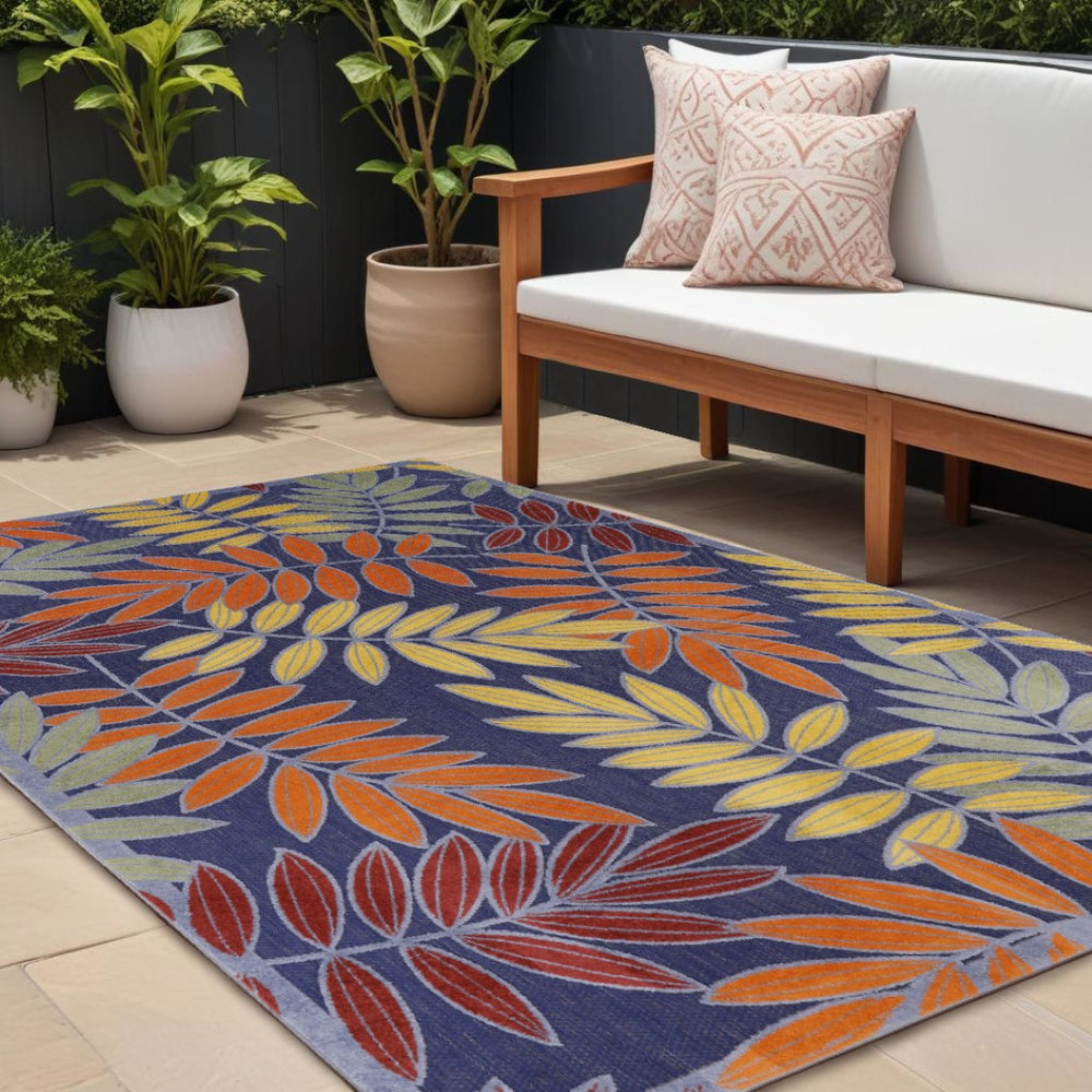 HomeRoots 6' X 9' Vibrant Floral Indoor-Outdoor Area Rug in Orange, Green & Blue - Durable, Easy Care Design 527623