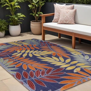 HomeRoots 6' X 9' Vibrant Floral Indoor-Outdoor Area Rug in Orange, Green & Blue - Durable, Easy Care Design 527623