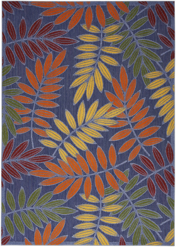 HomeRoots 5' Vibrant Orange, Green & Blue Indoor-Outdoor Area Rug | Durable, Low-Maintenance, Easy Care! 527624