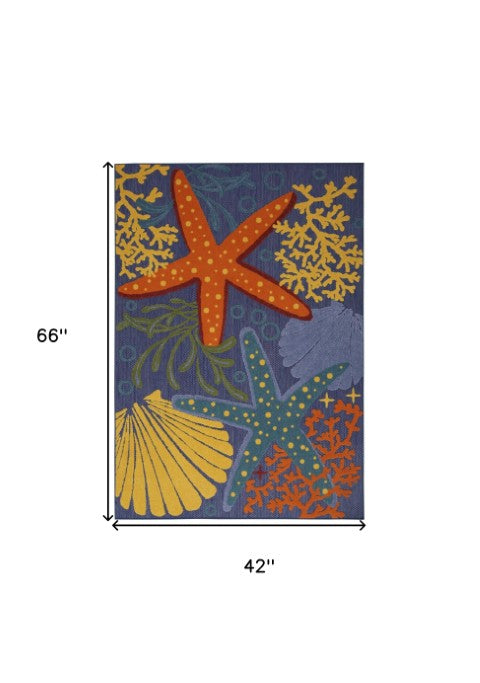 Homeroots 4' X 6' Blue Starfish Area Rug - Stylish Indoor/Outdoor Accent For Porch, Patio, And Kitchen Decor  Polypropylene 527625