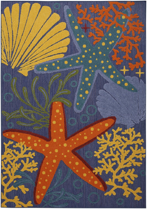 HomeRoots 5' Coastal Starfish Area Rug in Vibrant Orange, Green & Blue - Indoor/Outdoor, Easy-Clean Design 527626