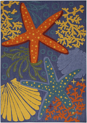 HomeRoots 6' X 9' Vibrant Orange, Green & Blue Indoor-Outdoor Rug - Stylish, Durable, Easy-Care Coastal Accent 527627