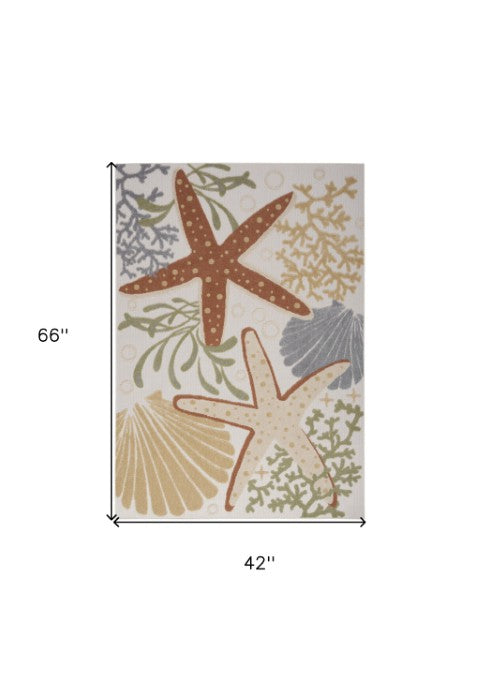 Homeroots 4' X 6' Vibrant Ivory, Orange & Blue Indoor-outdoor Area Rug - Durable, Stylish, Easy To Maintain  Polypropylene 527628