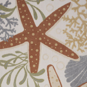 HomeRoots 5' Coastal Starfish Area Rug in Ivory, Orange & Blue – Durable, Easy-Care for Indoor/Outdoor Use 527629