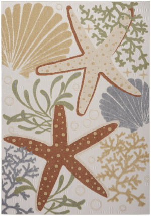 HomeRoots 5' Coastal Starfish Area Rug in Ivory, Orange & Blue – Durable, Easy-Care for Indoor/Outdoor Use 527629