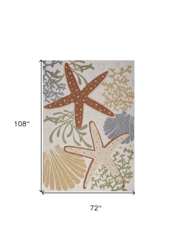 Homeroots 6' X 9' Ivory Orange And Blue Indoor Outdoor Area Rug  Polypropylene 527630