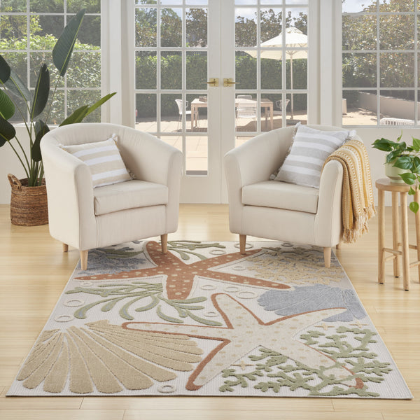 Homeroots 6' X 9' Ivory Orange And Blue Indoor Outdoor Area Rug  Polypropylene 527630