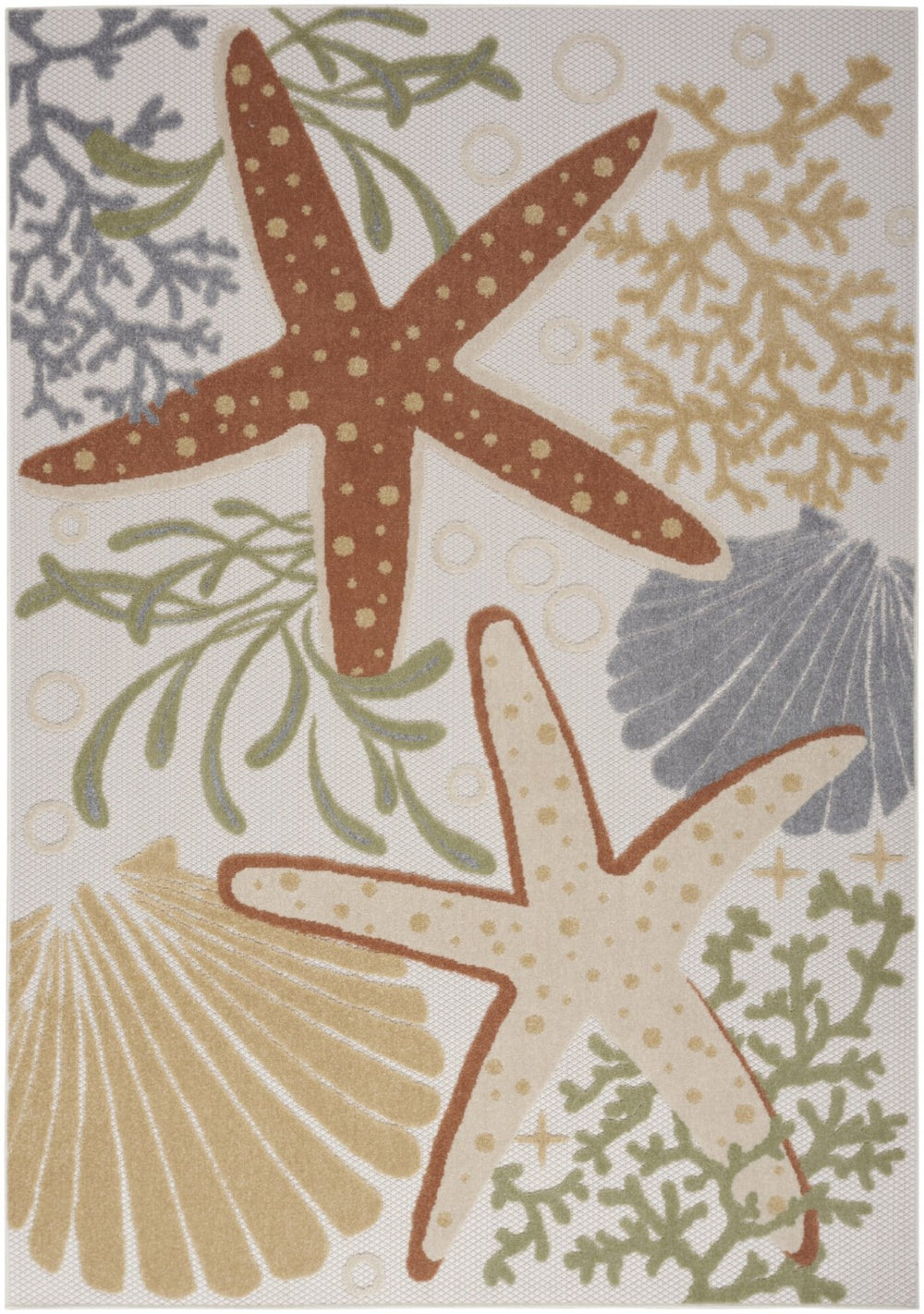 HomeRoots 6' Stylish Ivory, Orange & Blue Indoor-Outdoor Area Rug - Durable, Easy-Care & Coastal Charm! 527630