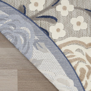 HomeRoots 8' Blue and Gray Floral Non-Skid Area Rug - Durable, Stylish, Indoor/Outdoor Solution for Homes 8' Round Round 527633