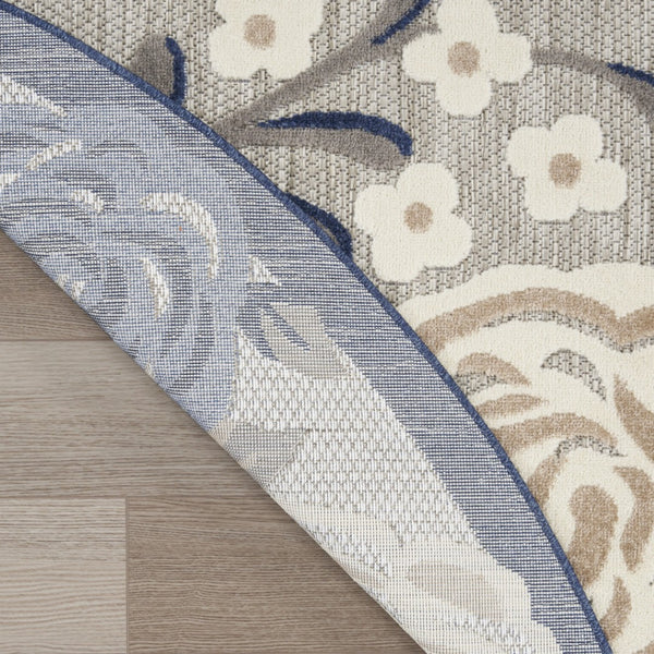 HomeRoots 8' Blue and Gray Floral Non-Skid Area Rug - Durable, Stylish, Indoor/Outdoor Solution for Homes 8' Round Round 527633