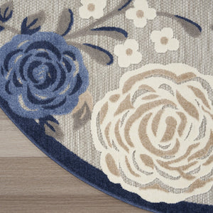HomeRoots 8' Blue and Gray Floral Non-Skid Area Rug - Durable, Stylish, Indoor/Outdoor Solution for Homes 8' Round Round 527633