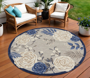 HomeRoots 8' Blue and Gray Floral Non-Skid Area Rug - Durable, Stylish, Indoor/Outdoor Solution for Homes 8' Round Round 527633