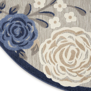 HomeRoots 8' Blue and Gray Floral Non-Skid Area Rug - Durable, Stylish, Indoor/Outdoor Solution for Homes 8' Round Round 527633