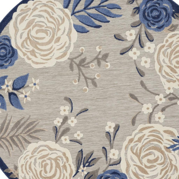HomeRoots 8' Blue and Gray Floral Non-Skid Area Rug - Durable, Stylish, Indoor/Outdoor Solution for Homes 8' Round Round 527633