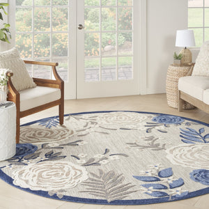 HomeRoots 8' Blue and Gray Floral Non-Skid Area Rug - Durable, Stylish, Indoor/Outdoor Solution for Homes 8' Round Round 527633