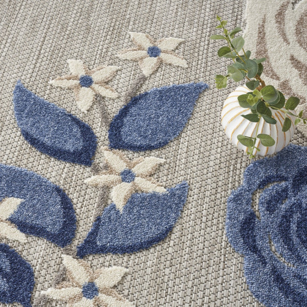 HomeRoots 8' Blue and Gray Floral Non-Skid Area Rug - Durable, Stylish, Indoor/Outdoor Solution for Homes 8' Round Round 527633