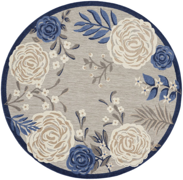 HomeRoots 8' Blue and Gray Floral Non-Skid Area Rug - Durable, Stylish, Indoor/Outdoor Solution for Homes 8' Round Round 527633
