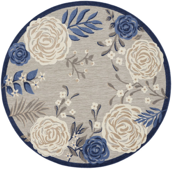 HomeRoots 8' Blue and Gray Floral Non-Skid Area Rug - Durable, Stylish, Indoor/Outdoor Solution for Homes 8' Round Round 527633