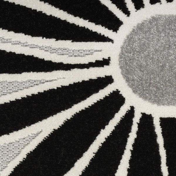 HomeRoots 8' Black and White Floral Area Rug - Durable, Non-Skid Design for Indoor or Outdoor High-Traffic Areas 8' Round Round 527636