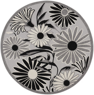 HomeRoots 8' Black and White Floral Area Rug - Durable, Non-Skid Design for Indoor or Outdoor High-Traffic Areas 8' Round Round 527636