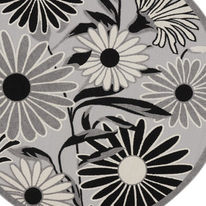 HomeRoots 8' Black and White Floral Area Rug - Durable, Non-Skid Design for Indoor or Outdoor High-Traffic Areas 8' Round Round 527636