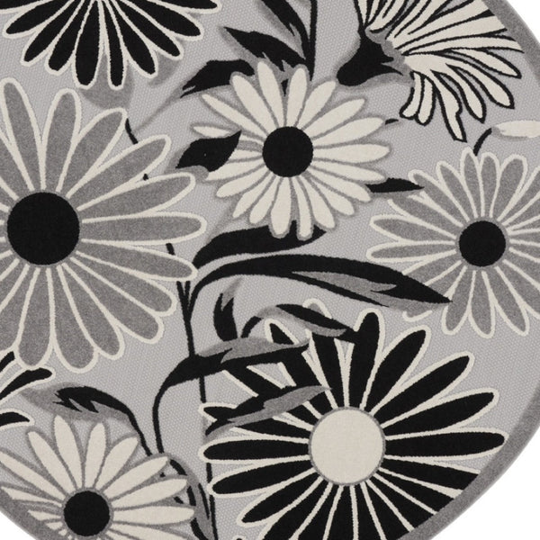 HomeRoots 8' Black and White Floral Area Rug - Durable, Non-Skid Design for Indoor or Outdoor High-Traffic Areas 8' Round Round 527636