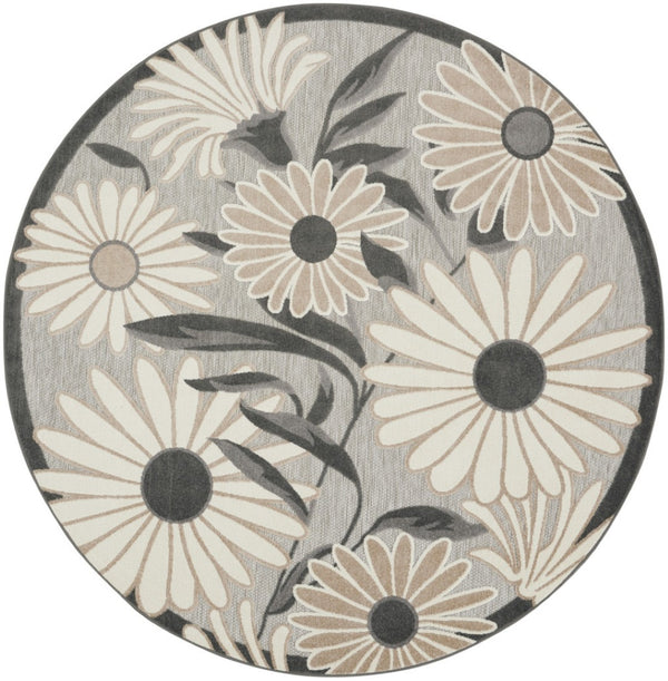 HomeRoots 8' Beige Floral Indoor Outdoor Area Rug - Elegant Design, Stain-Resistant, Perfect for Any Space 8' Round Round 527637