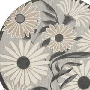 HomeRoots 8' Beige Floral Indoor Outdoor Area Rug - Elegant Design, Stain-Resistant, Perfect for Any Space 8' Round Round 527637