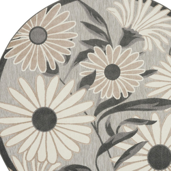 HomeRoots 8' Beige Floral Indoor Outdoor Area Rug - Elegant Design, Stain-Resistant, Perfect for Any Space 8' Round Round 527637