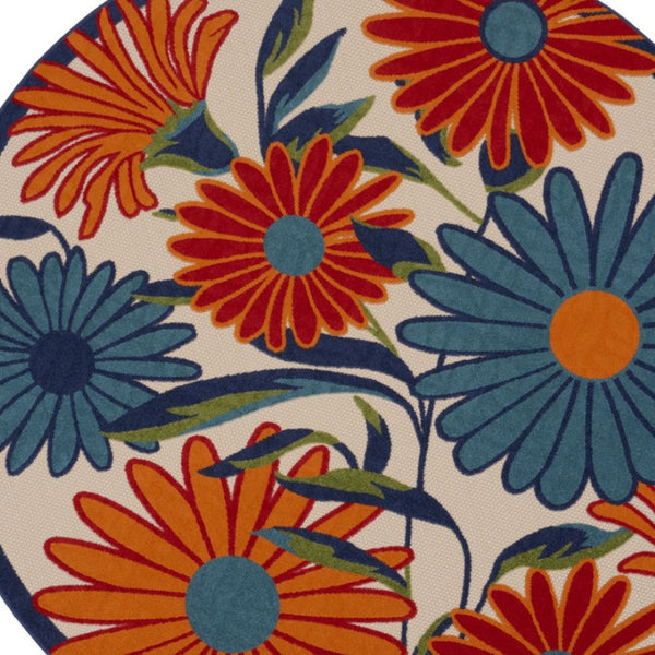 HomeRoots 8' Elegant Ivory Floral Area Rug | Durable, Non-Skid Design for Indoor & Outdoor Spaces, 94" x 126" 8' Round Round 527639