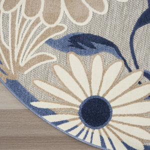 HomeRoots 8' Blue and Gray Floral Area Rug - Stylish Round Design for Indoor or Outdoor Spaces, Durable & Easy Care 527641