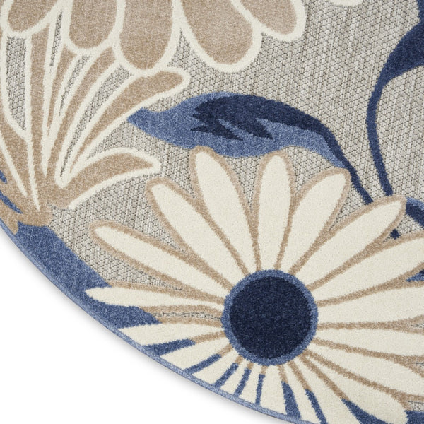 HomeRoots 8' Blue and Gray Floral Area Rug - Stylish Round Design for Indoor or Outdoor Spaces, Durable & Easy Care 527641
