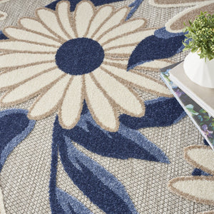 HomeRoots 8' Blue and Gray Floral Area Rug - Stylish Round Design for Indoor or Outdoor Spaces, Durable & Easy Care 527641
