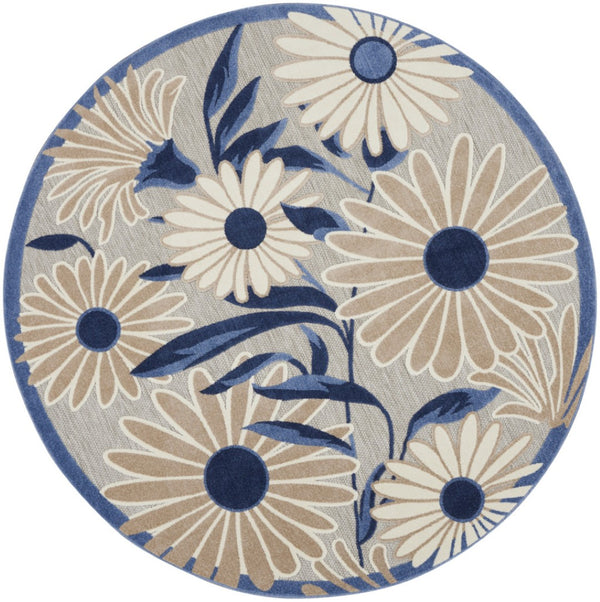 HomeRoots 8' Blue and Gray Floral Area Rug - Stylish Round Design for Indoor or Outdoor Spaces, Durable & Easy Care 527641