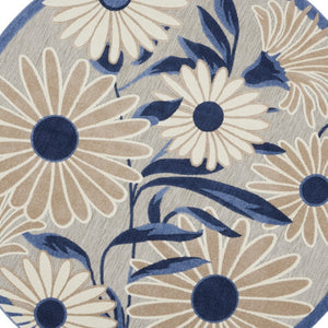 HomeRoots 8' Blue and Gray Floral Area Rug - Stylish Round Design for Indoor or Outdoor Spaces, Durable & Easy Care 527641