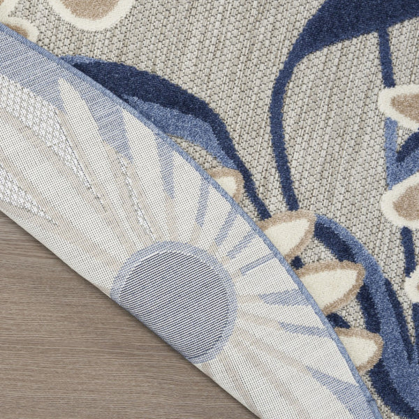 HomeRoots 8' Blue and Gray Floral Area Rug - Stylish Round Design for Indoor or Outdoor Spaces, Durable & Easy Care 527641