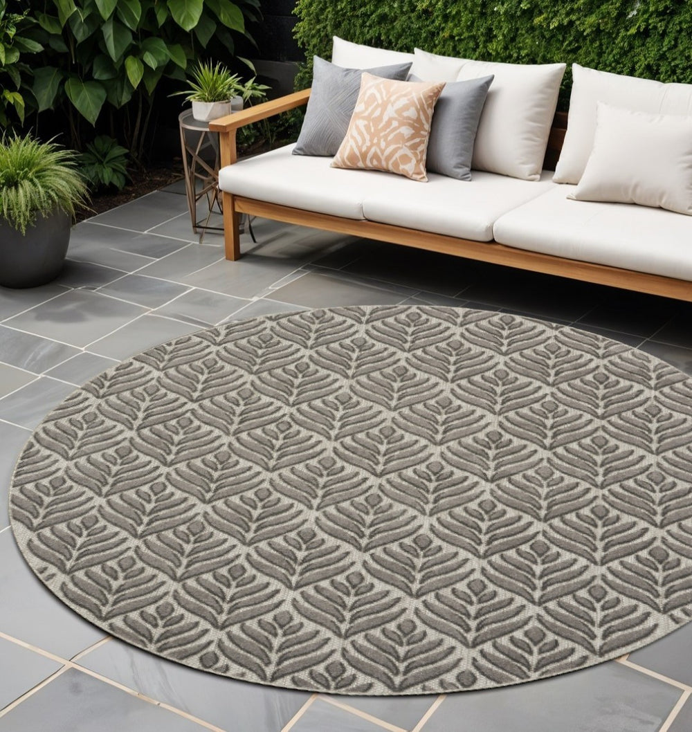 HomeRoots 8' Charcoal Floral Non-Skid Area Rug - Durable, Stylish, Easy-Clean Design for Indoor & Outdoor Use 8' Round Round 527643