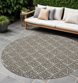 HomeRoots 8' Charcoal Floral Non-Skid Area Rug - Durable, Stylish, Easy-Clean Design for Indoor & Outdoor Use 8' Round Round 527643