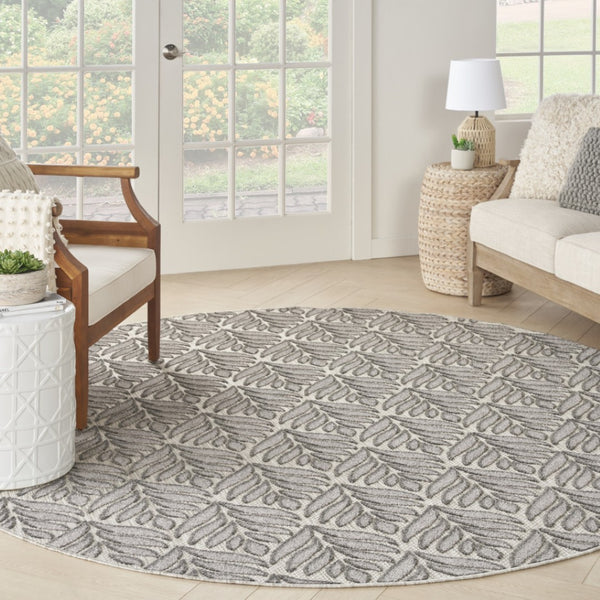 HomeRoots 8' Charcoal Floral Non-Skid Area Rug - Durable, Stylish, Easy-Clean Design for Indoor & Outdoor Use 8' Round Round 527643