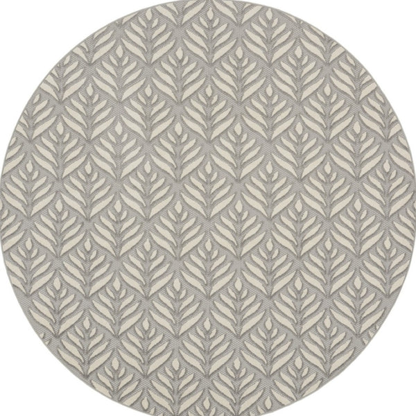 HomeRoots 8' Gray Floral Area Rug - Durable Non-Skid Design for Indoor & Outdoor Elegance, Easy Care & Versatile Use 8' Round Round 527649