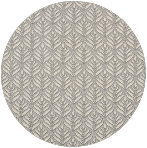 HomeRoots 8' Gray Floral Area Rug - Durable Non-Skid Design for Indoor & Outdoor Elegance, Easy Care & Versatile Use 8' Round Round 527649