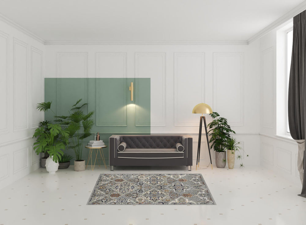 Homeroots 5' X 7' Green And Ivory Floral Power Loom Area Rug  Polypropylene 527651