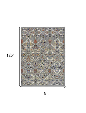 Homeroots 7' X 10' Green And Ivory Floral Power Loom Area Rug  Polypropylene 527653