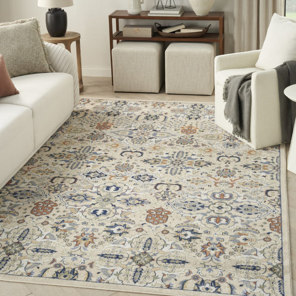 HomeRoots 7' Green and Ivory Floral Area Rug - Elegant Power Loomed Design for Cozy Living Spaces and Durability 5' X 7' 527662
