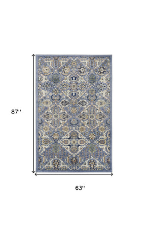 Homeroots 5' X 7' Green And Ivory Floral Power Loom Area Rug  Polypropylene 527670