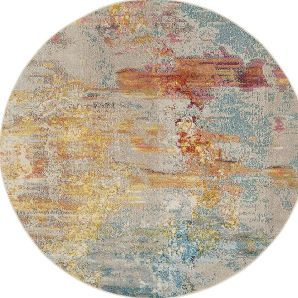 HomeRoots 12' Blue and Gray Abstract Power Loom Area Rug - Modern Design, Soft Comfort for Any Space 10' Round Round 527672