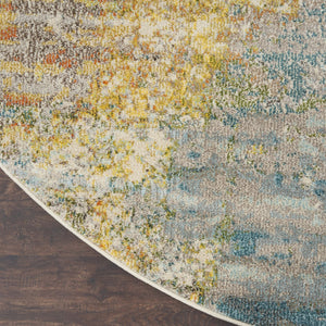 HomeRoots 12' Blue and Gray Abstract Power Loom Area Rug - Modern Design, Soft Comfort for Any Space 10' Round Round 527672