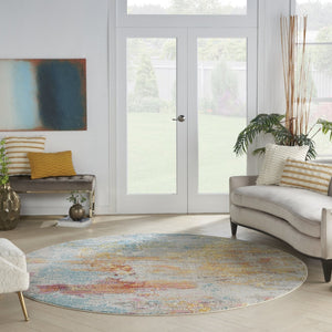 HomeRoots 12' Blue and Gray Abstract Power Loom Area Rug - Modern Design, Soft Comfort for Any Space 10' Round Round 527672