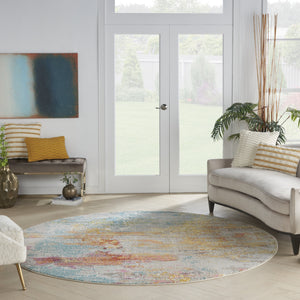 Homeroots 10' Green Round Abstract Power Loom Area Rug  Polypropylene 527672